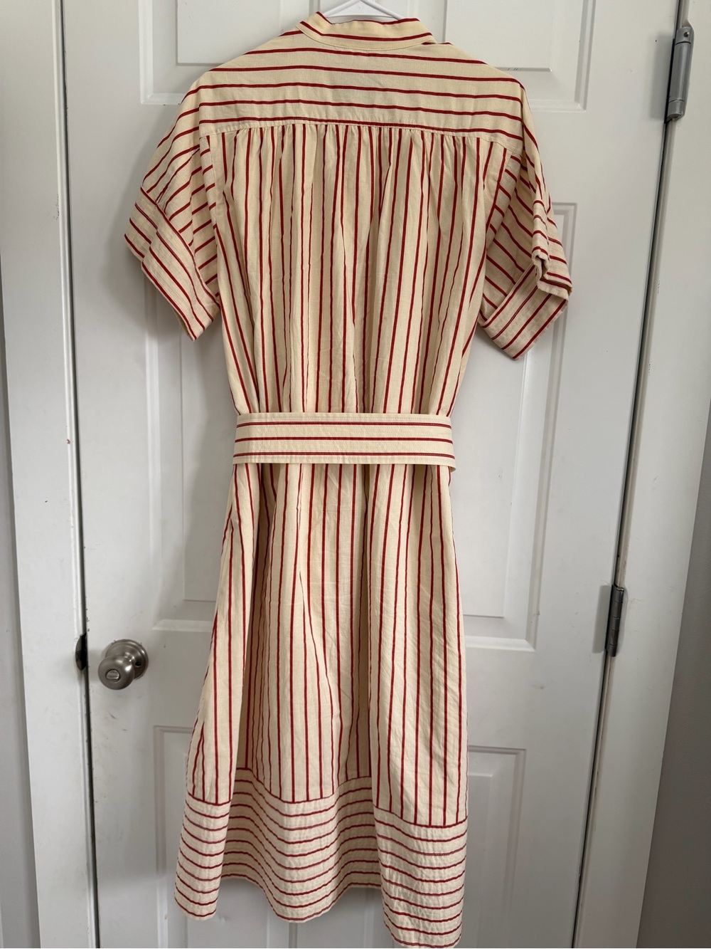 Tuckernuck Cream and Red Striped Belted Midi Shirt Dress - Picture 7 of 8